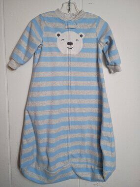 Carter's Blue Gray Striped Teddy Bear Sleep Sack Medium Baby Boys Fleece Pajamas